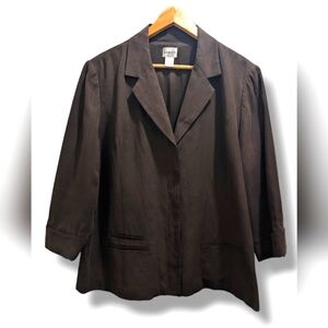 Chico's Brown Silk Linen Blend Blazer Button Front Collar 3/4 Sleeves- 3 (XL/16)